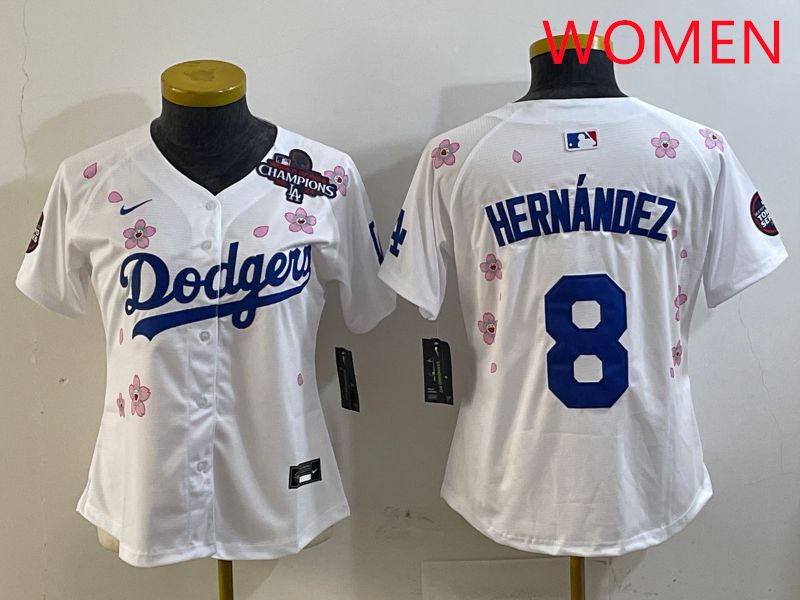 Women Los Angeles Dodgers #8 Hernandez White Sakura Edition 2025 Nike MLB Jersey style 8